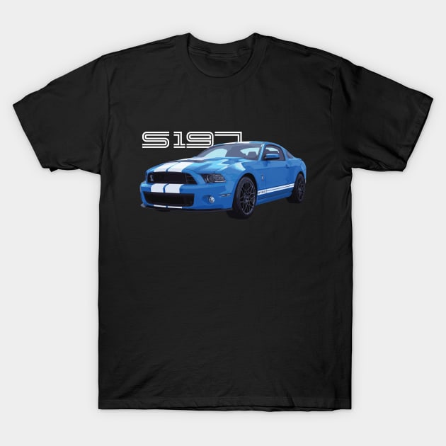 S197 SHELBY GT500 COBRA Mustang GT 5.0L V8 GRABBER BLUE T-Shirt by cowtown_cowboy